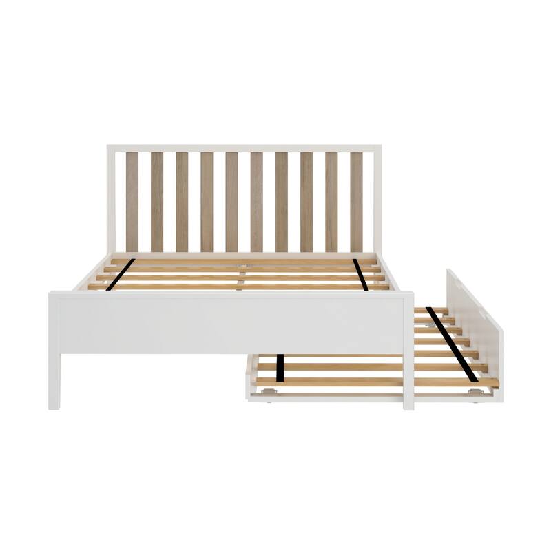 Scandinavian Full-Size Bed with Slatted Headboard and Trundle