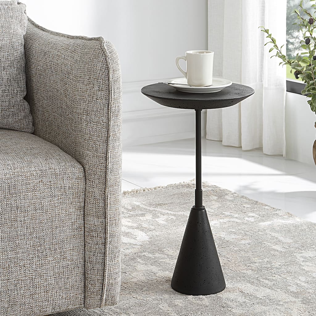 Rustic Style Marble Top Accent Table - 22.5" - Black