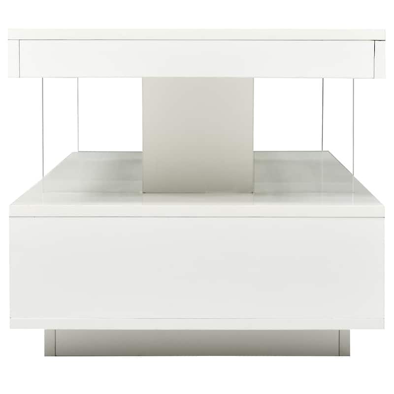 LED Coffee Table with Storage, Modern Center Table with 2 Drawers and Display Shelves, Accent Furniture with LED Lights