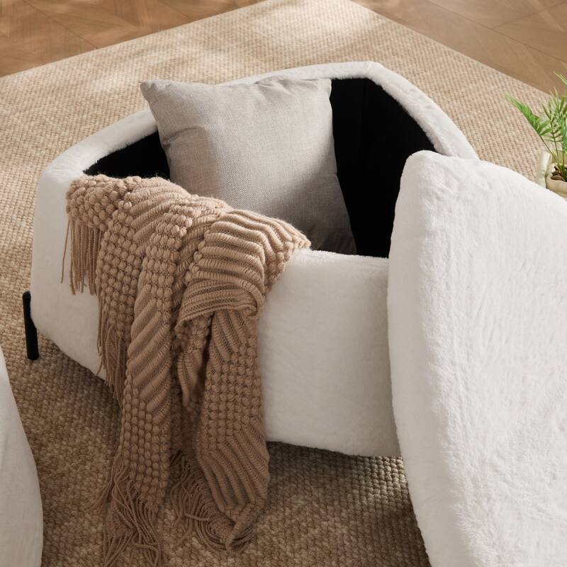 2-Pieces Upholstered Storage Ottoman Set With Reversible Lid And Metal Legs
