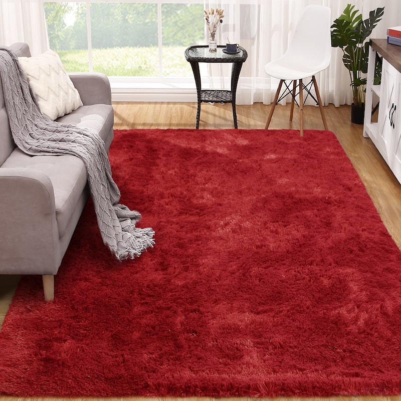 Garvee Shag Fluffy Area Rug Modern Indoor Plush Shaggy Carpet - 8' x 10' - Red