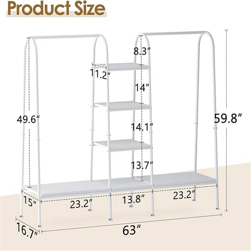 Free-Standing Garment Clothing Racks - 16.7"D x 62.9"W x 59.8"H
