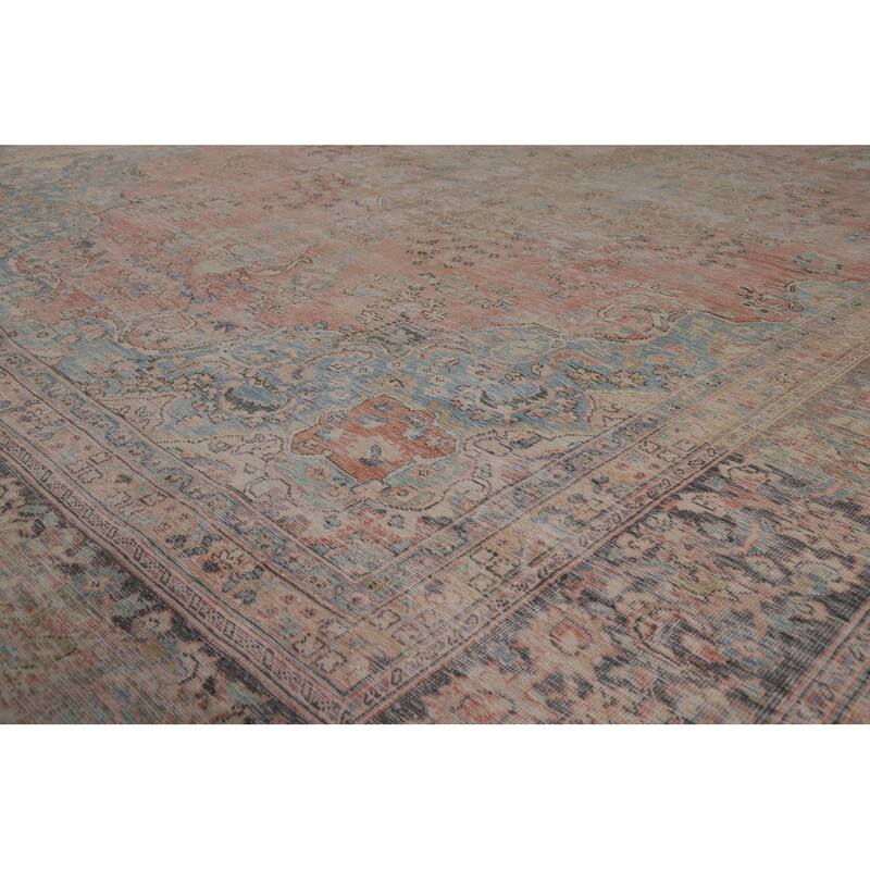 Pink Mashad Persian Vintage Area Rug Handmade Wool Carpet - 9'3" x 12'8"