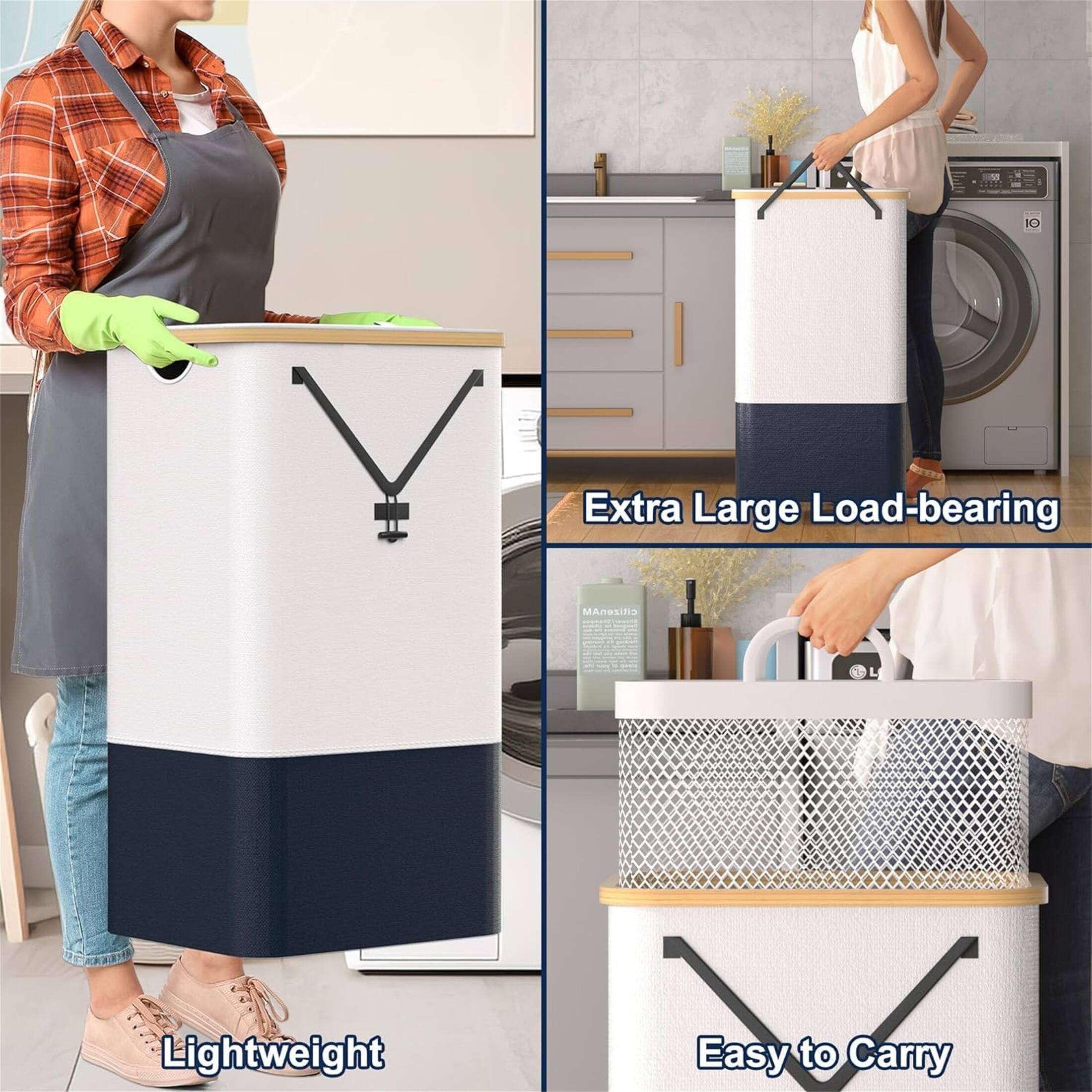 100L Large Dirty Laundry Hampers with Collapsible and Removable Bag