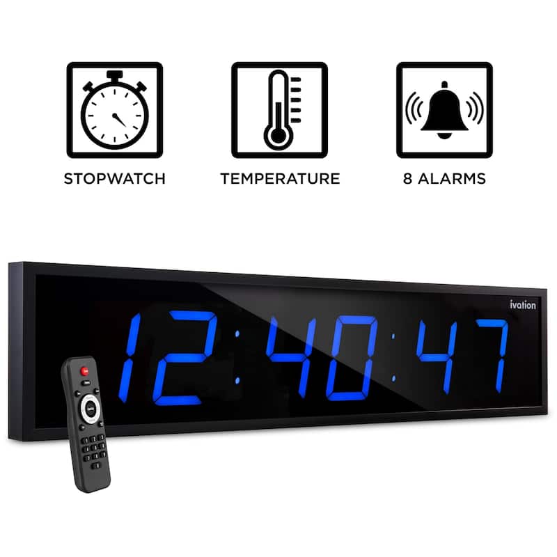 Ivation Large Digital Clock, Led Wall Clock with Stopwatch, Alarms, Timer & Remote, White