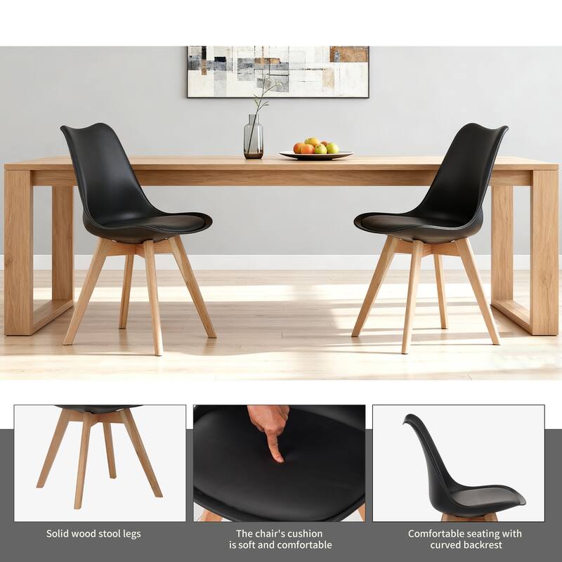 Modern Dining Chairs Set of 4, Armless Kitchen Chair with Solid Wood Legs, Plastic Side Chairs for Living Room/Dining Room