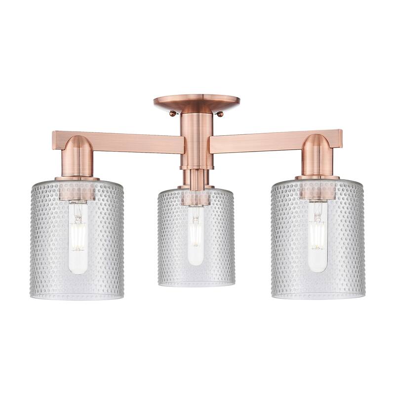 Innovations Lighting 716-3F-11-23 Cobbleskill Semi-Flush Cobbleskill 3 - Antique Copper / Clear