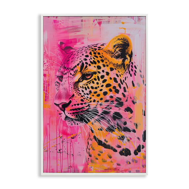 Stupell Vibrant Purple & Orange Cheetah Framed Giclee Art Design By LSR Design Studio - 16 x 24 - White