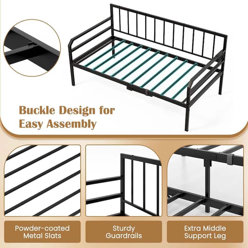 Metal Twin Daybed with Trundle Twin Bed Frame w/ Charging Station