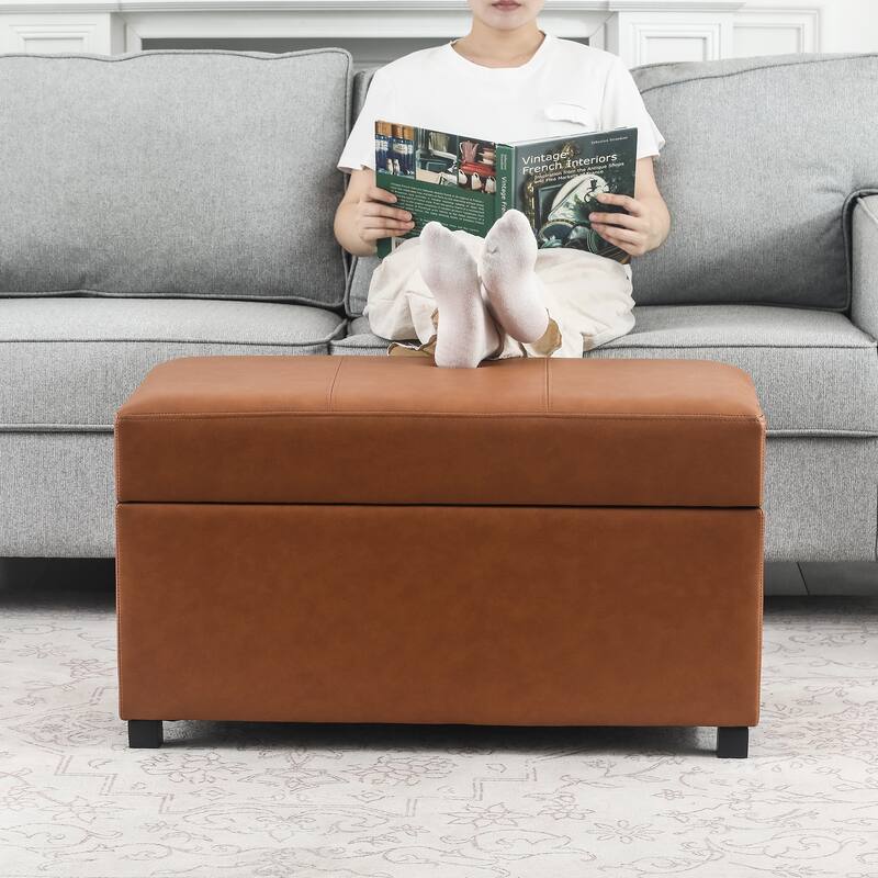 Adeco Faux Leather Storage Ottoman for Living Room