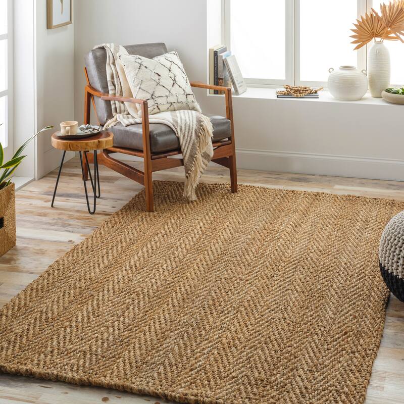 Livabliss Chifa Handmade Solid Chevron Jute Area Rug - Natural - 2' 6" x 8'