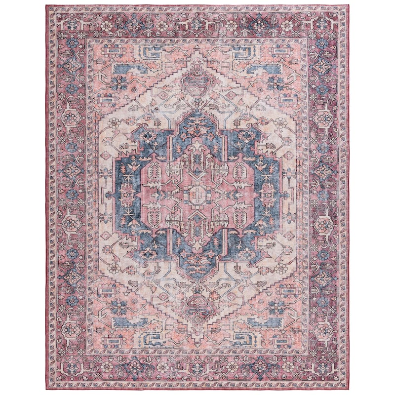 SAFAVIEH Tucson Machine Washable Slip Resistant Lenore Traditional Rug - 9' x 12' - Beige/Pink