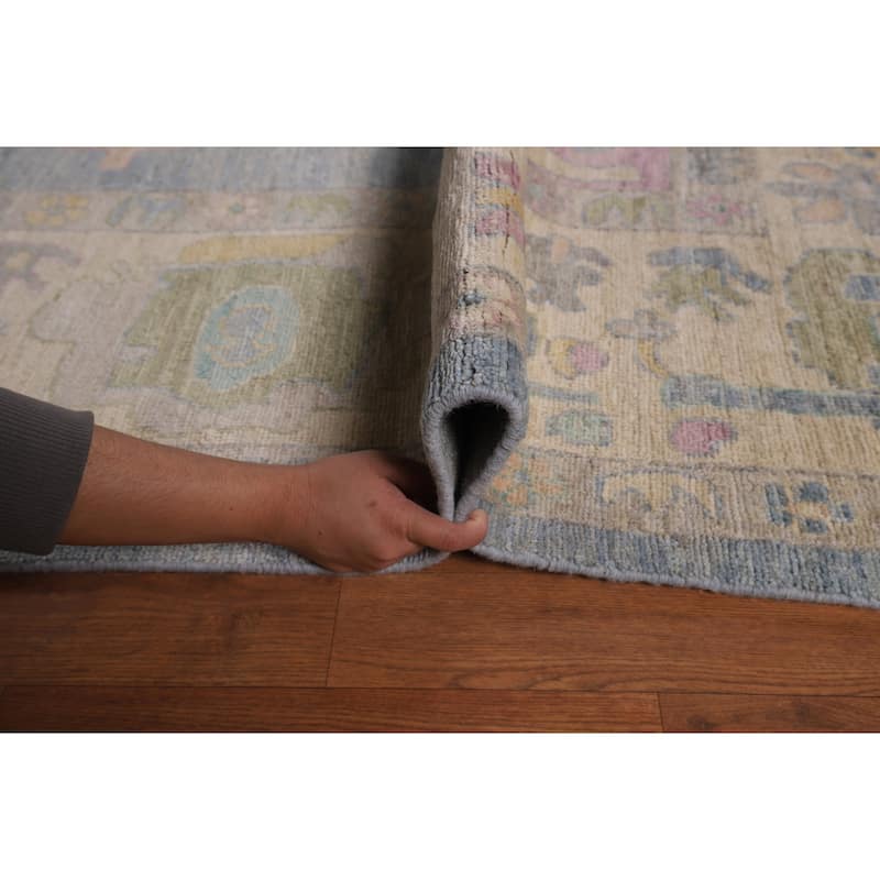 Light Blue Oushak Turkish Large Rug Handmade Wool Carpet - 10'0"x 13'9"
