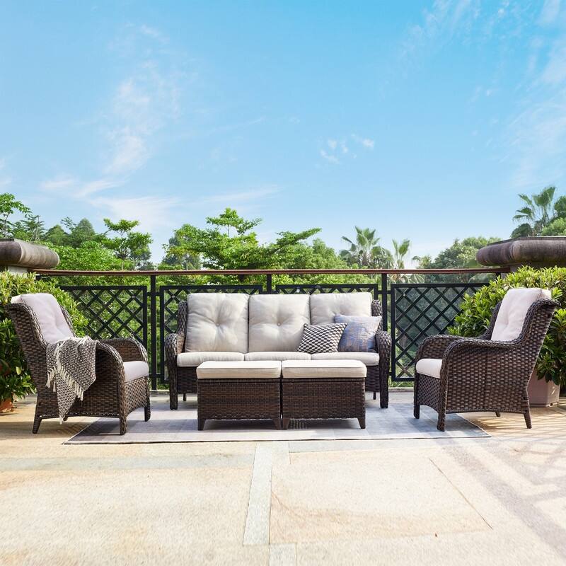Outdoor Wicker 3-Seater Sofa with cushion, high back and deep seating
