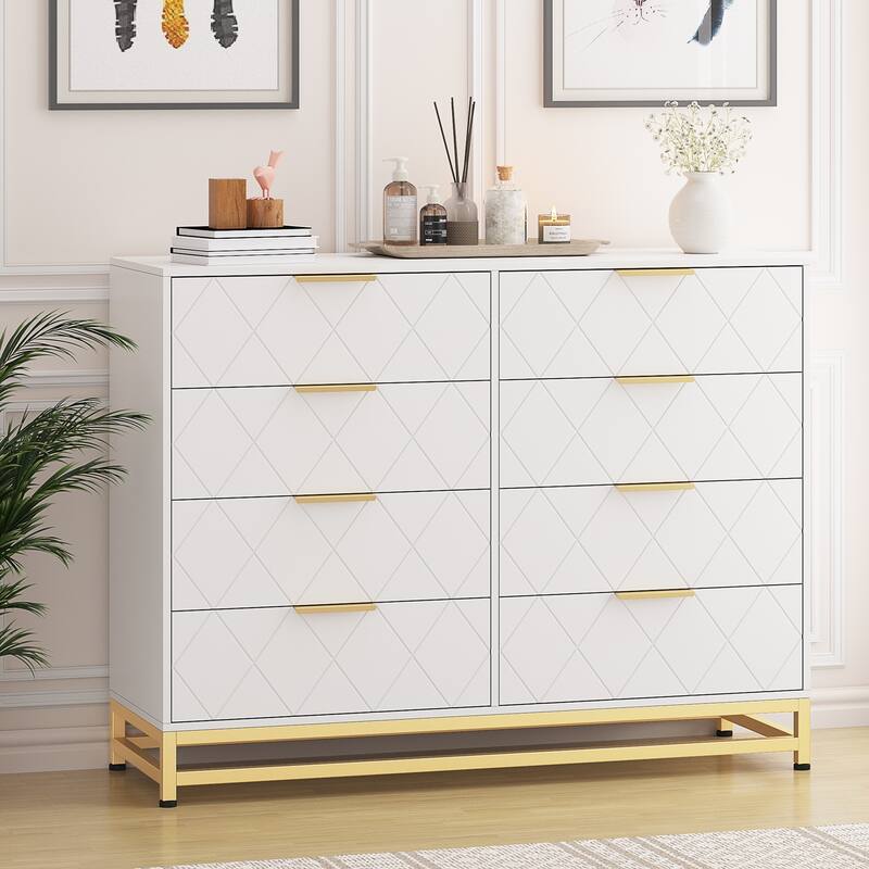 Dresser for Bedroom with 8 Drawer TV Stand - White