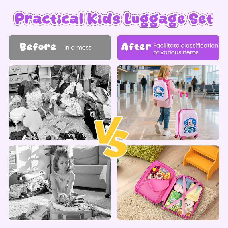 Costway 2PC Kids Carry On Luggage Set 12" Backpack and 16" Rolling - See Details
