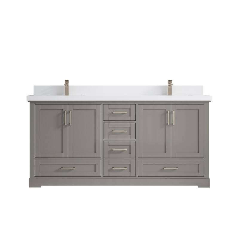 Willow Collection 72 in W x 22 in D x 36 in H Boston Double Bowl Sink Bathroom Vanity with Countertop - 2"White Quartz - Elephant Skin Gray