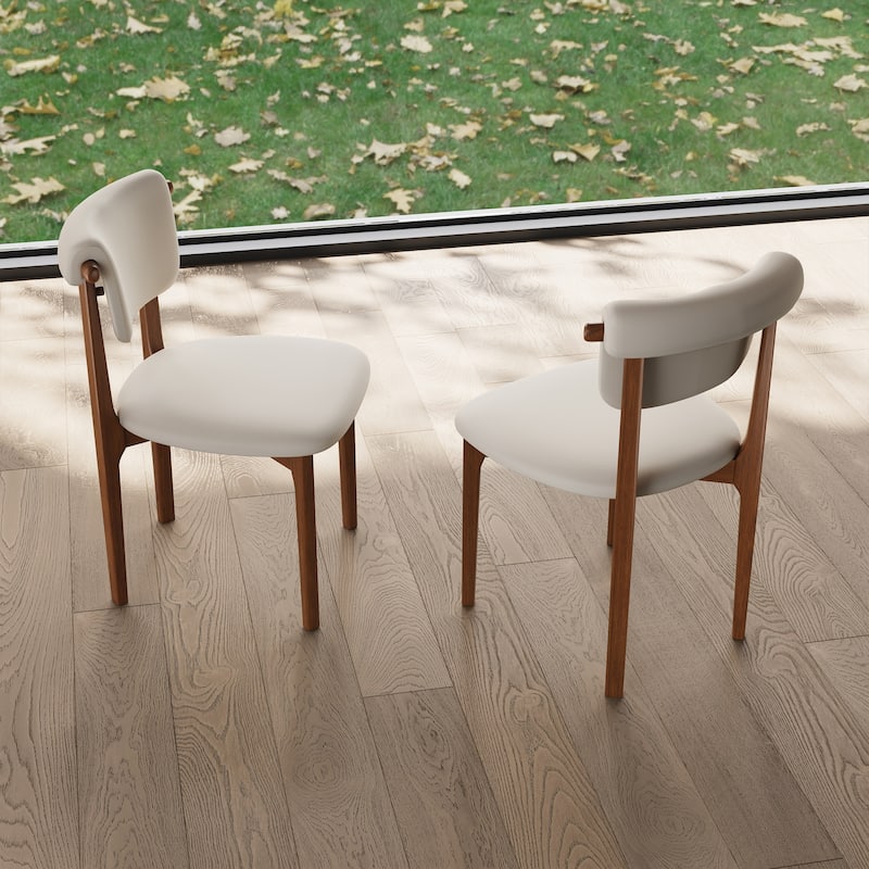 Modern Not Assembled Need Faux Leather Dining chairs, Beige, Solid Wood legs, Mid Century Kitchen Chairs for Diningroom