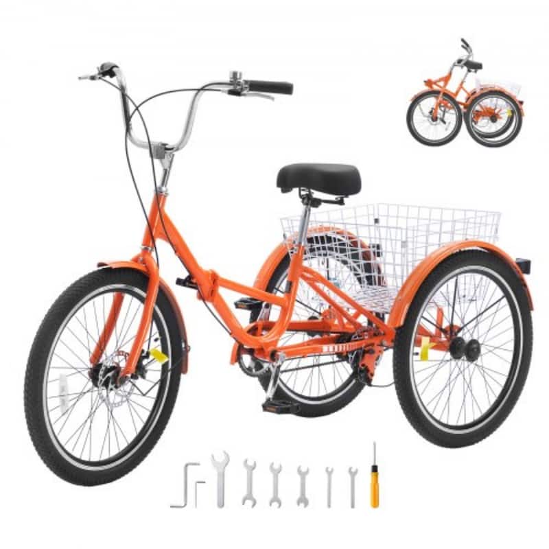 26-Inch Adult Folding Trikes with Large Rear Basket - 72 x 29.9 x 46.3 in - Orange
