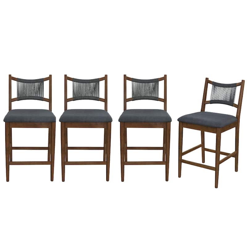 Christopher Knight Home - Arno Mid-Century Modern Upholstered Counter Stool with Rope Back and Solid Wood Frame Set - 21"W