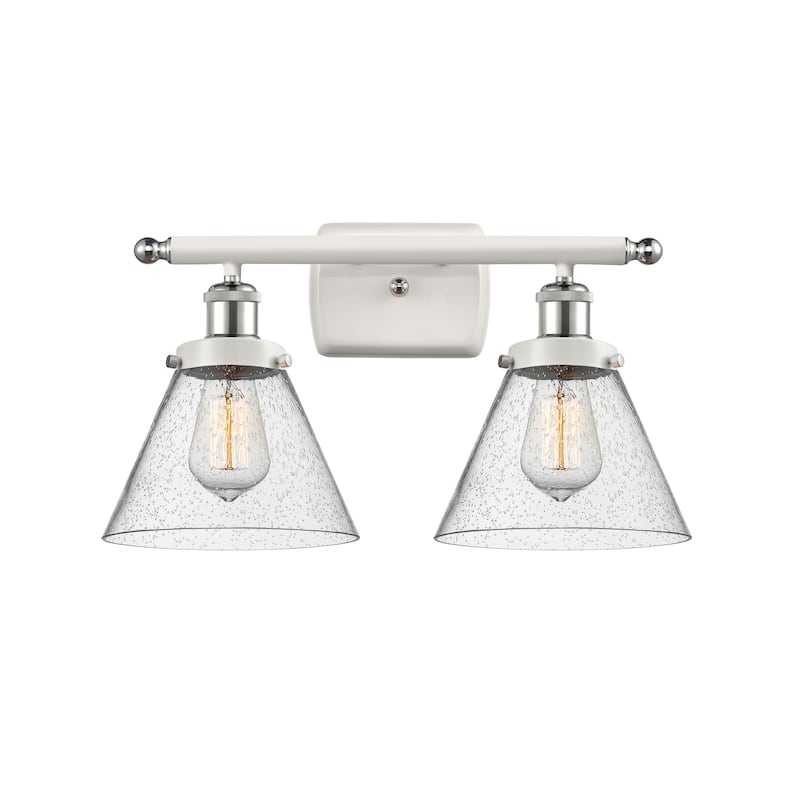Innovations Lighting Ballston Urban Cone - 2 Light 18" Bath Vanity Light - Seedy/White and Polished Chrome