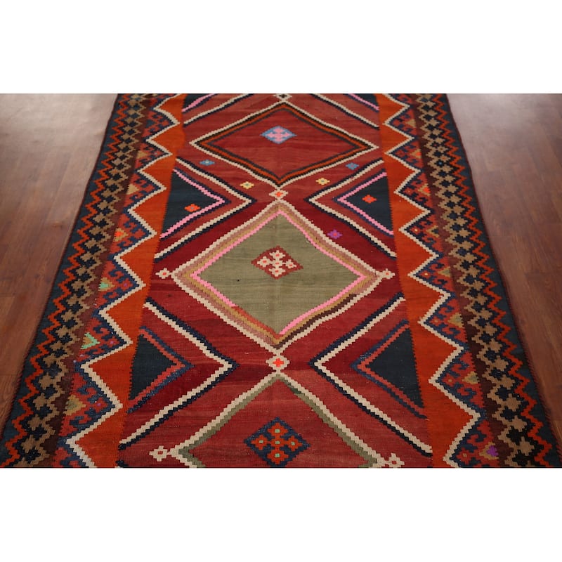 Vegetable Dye Kilim Qashqai Persian Rug Hand-Woven Tribal Wool Carpet - 4'3"x 7'10"