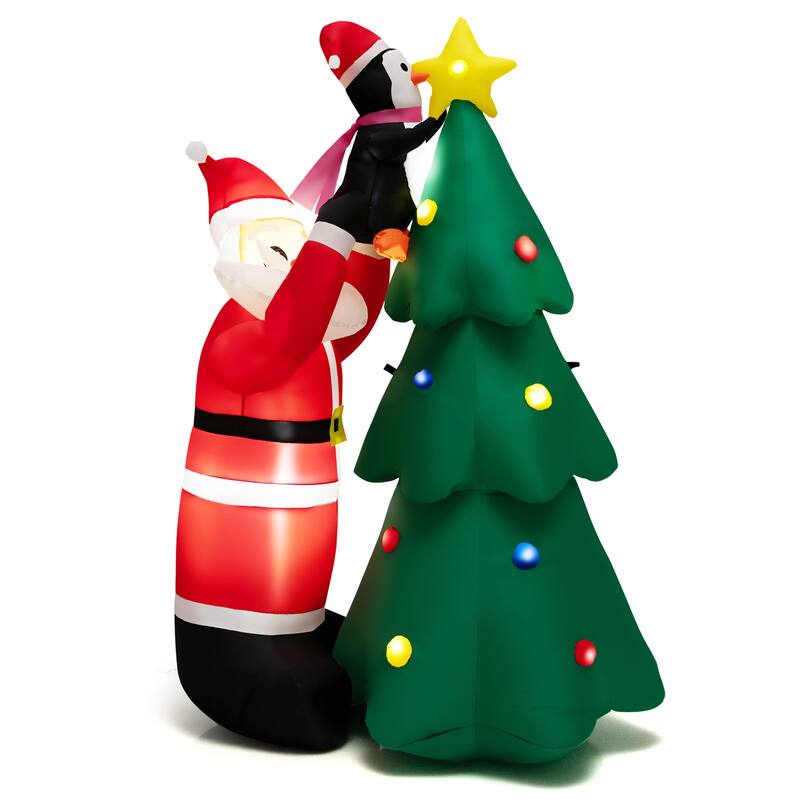Gymax 6FT Christmas Inflatable Tree Santa Claus & Penguin Decor w/ Air - See Details