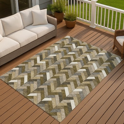 Machine Washable Indoor/ Outdoor Modern Chevron Chantille Rug