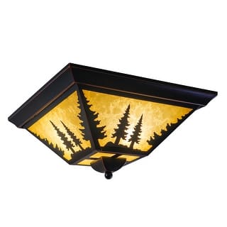 Yosemite Bronze Rustic Tree Square Indoor Outdoor Flush Mount Ceiling Light - 14-in W x 5.75-in H x 14-in D