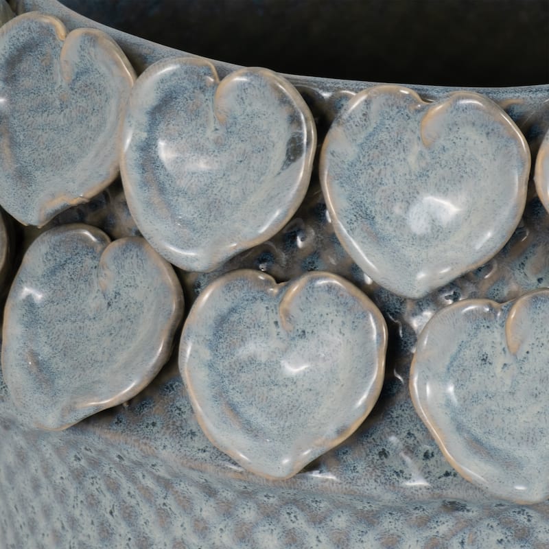 Stylish Ceramic Planter with Sculptural Leaf Heart Details