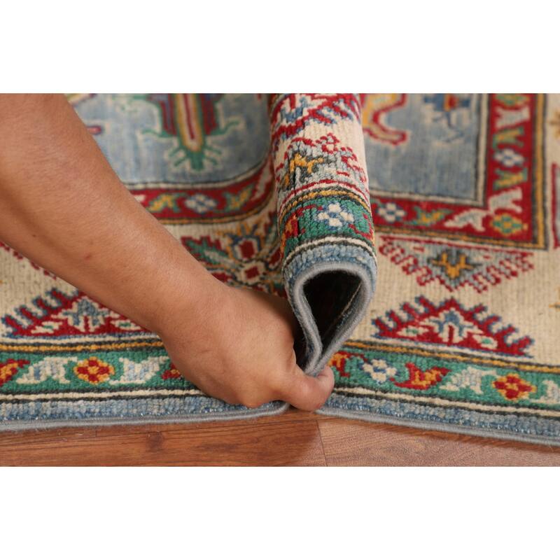Light Blue Oriental Kazak Area Rug Hand-Knotted Wool Carpet - 4'0" x 6'0"