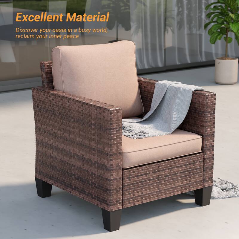 BONOSUKI 2Pcs Patio Single Sofa Set Brown Rattan Outdoor Furniture Set