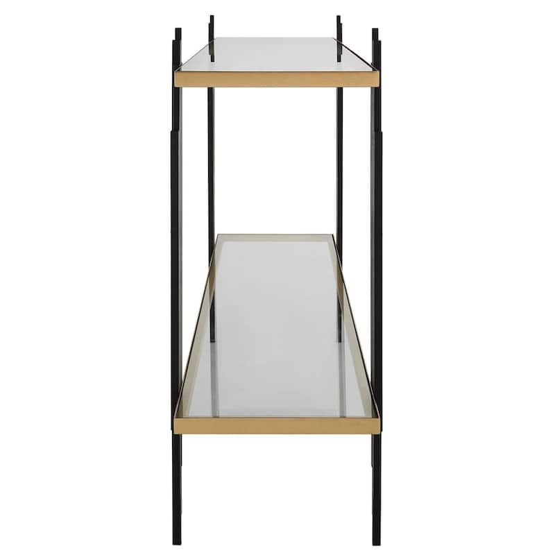 2 Tier Tempered Glass Console Table - 52" - Black and Gold