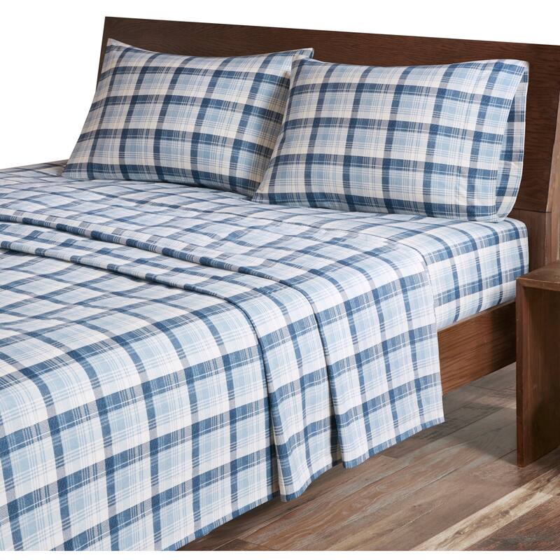 Woolrich Cotton Flannel Sheet Set - King - Blue Plaid