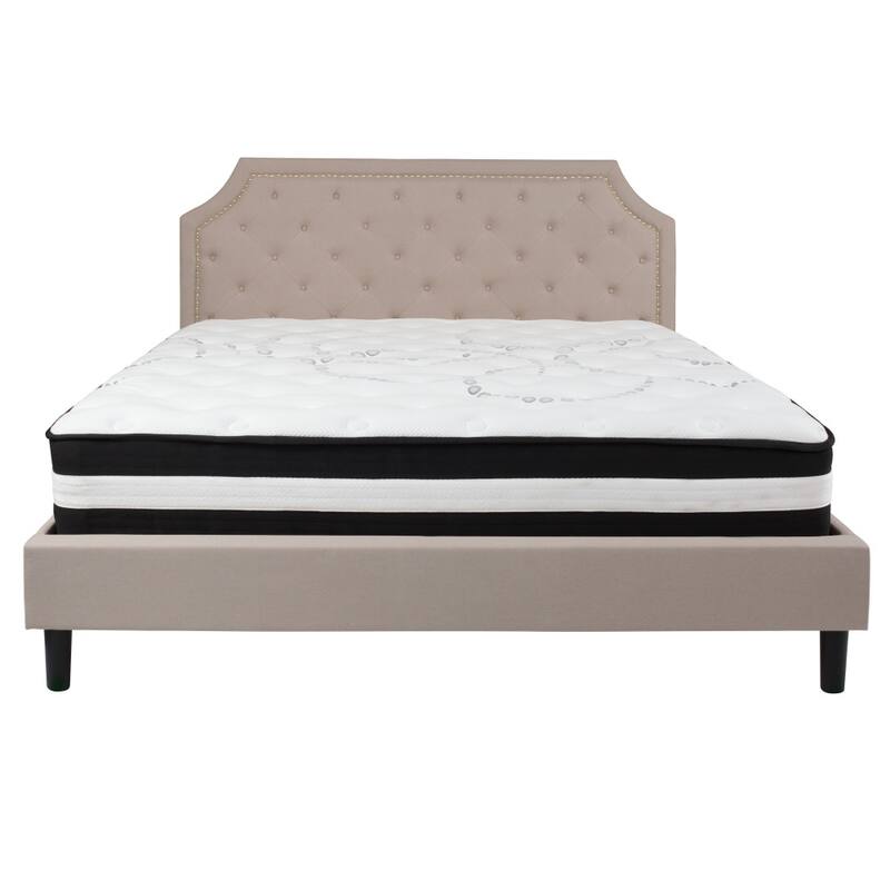 Arched Tufted Upholstered Platform Bed and Pocket Spring Mattress