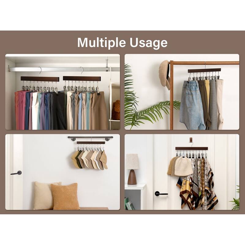 2-pack Hat Rack, Multi-Use Pants Hangerb with 10 Adjustable Stainless Steel Clips