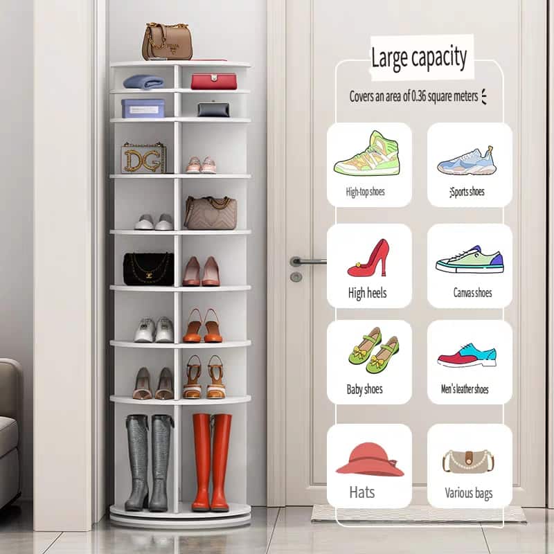 8 Tier Rotating Shoe Rack Tower, Spinning Shoe Display, Shoe Organizer,Vertical Handbag Rotate Shoes Closet Organization