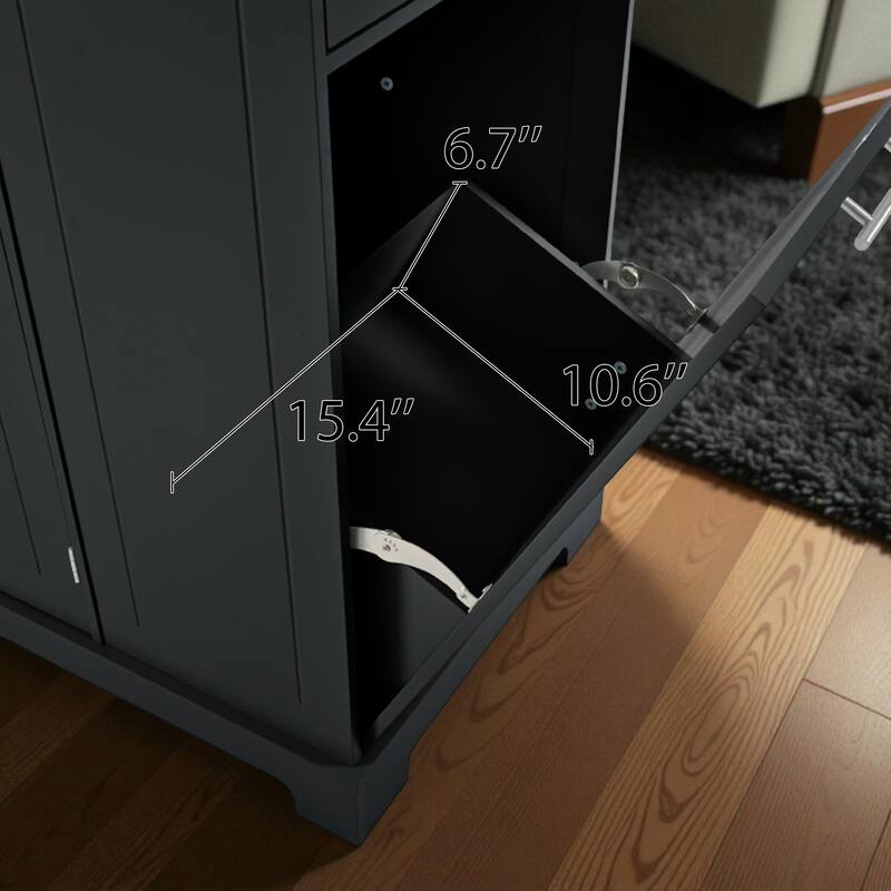 47" Fluted Kitchen Island with Trash Can Cabinet, Power Outlet, Rubber Wood Top, Rolling Storage Cart with Drawers & Side Racks