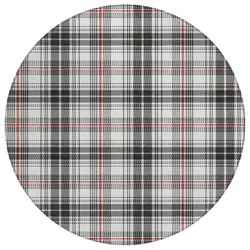 Machine Washable Indoor/ Outdoor Plaid Chantille Rug