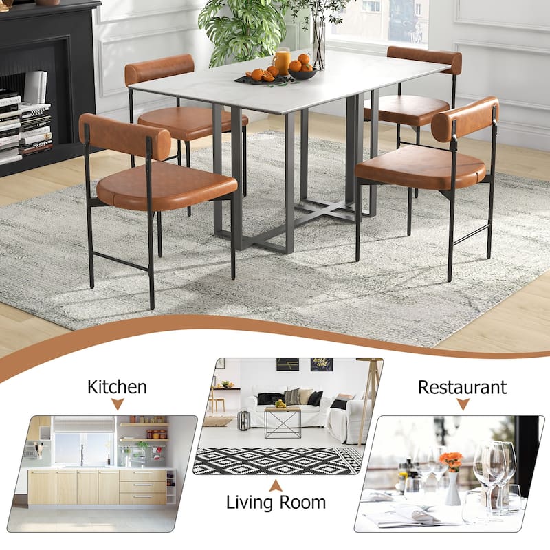 Gymax Dining Chair Set of 4 Faux Leather Upholstered Kitchen Side