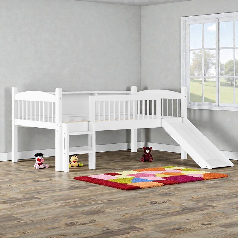 Twin XL/Twin Wood Loft Bed with Storage Shelves, LED Lights, Full-Length Guardrails & Solid Wood Frame, No Box Spring Needed