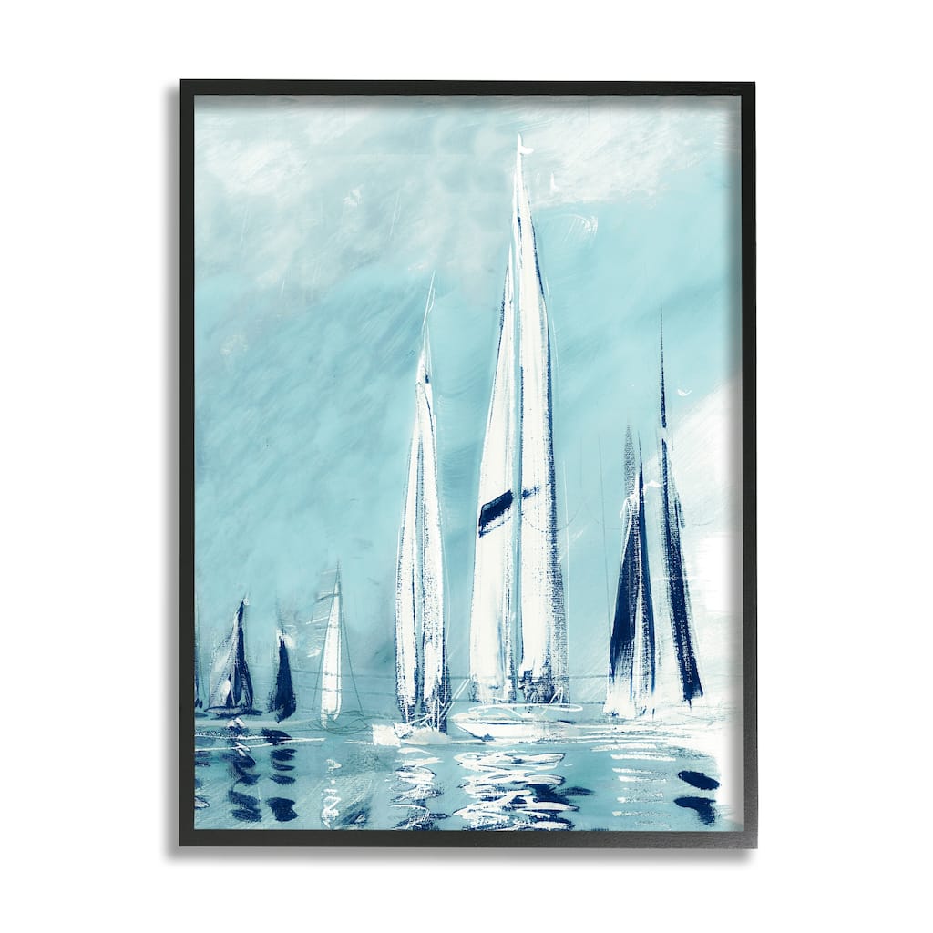 Stupell Abstract Nautical Row of Sail Boats Fluid Blue Framed Wall Art