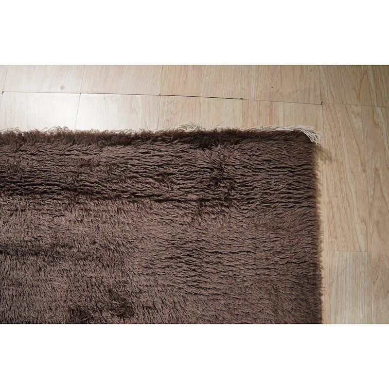 Brown Hand-Knotted Wool Art Deco Rug, 8' x 10', plush cozy floor accent - L