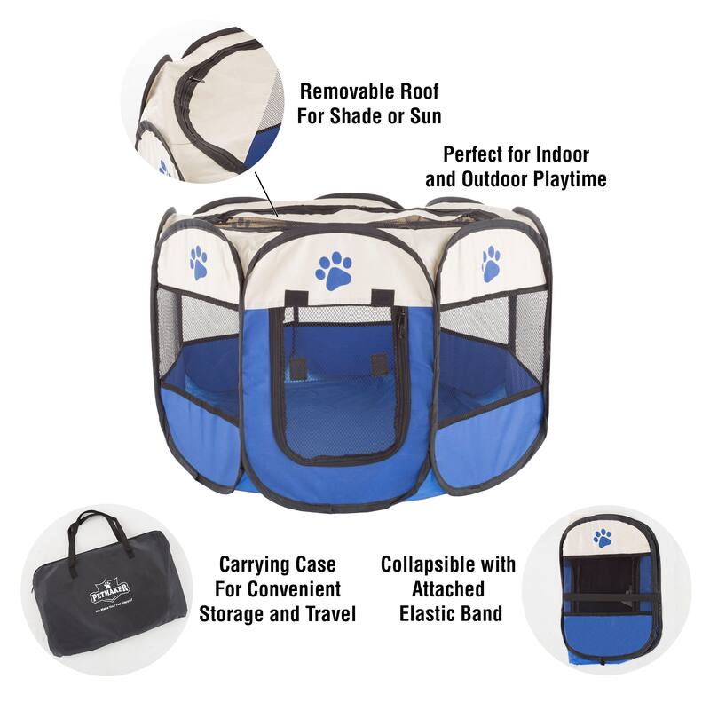 Petmaker Portable Pet Playpen - Pop-Up Dog Kennel with Carry Bag