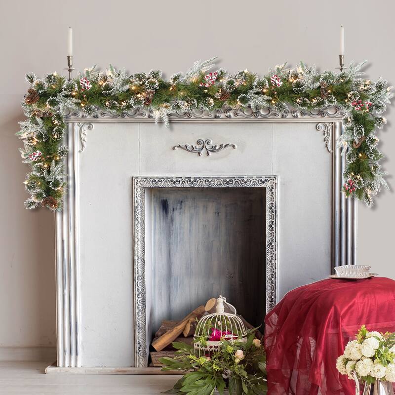 Puleo International 9 ft x 10" Pre-Lit Decorated Christmas Garland - 9' x 10"