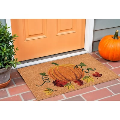 HomeRoots 24" X 36" Natural And Orange Coir Pumpkin Outdoor Fall Door Mat - 24' X '36
