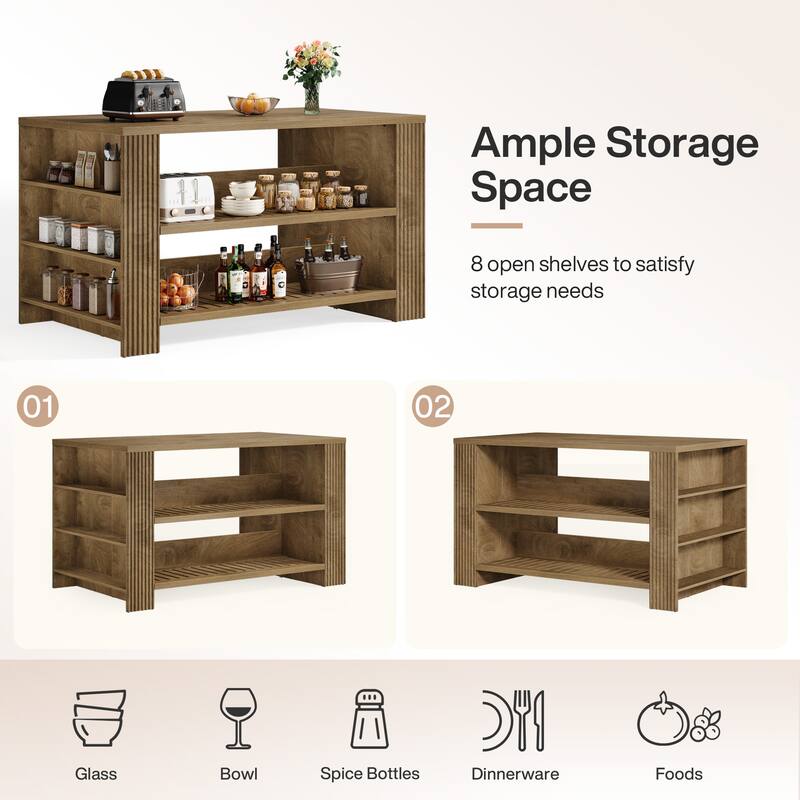 59 Inch Large Kitchen Island with Storage Shelves - 27.55" D x 59.05" W x 35.43" H