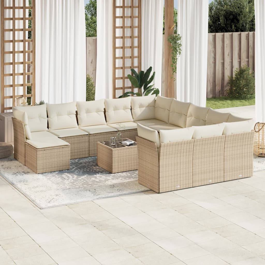 vidaXL Garden Sofa Set Beige PE rattan Large Adjustable Feet - 21.7 x 21.7 x 14.6
