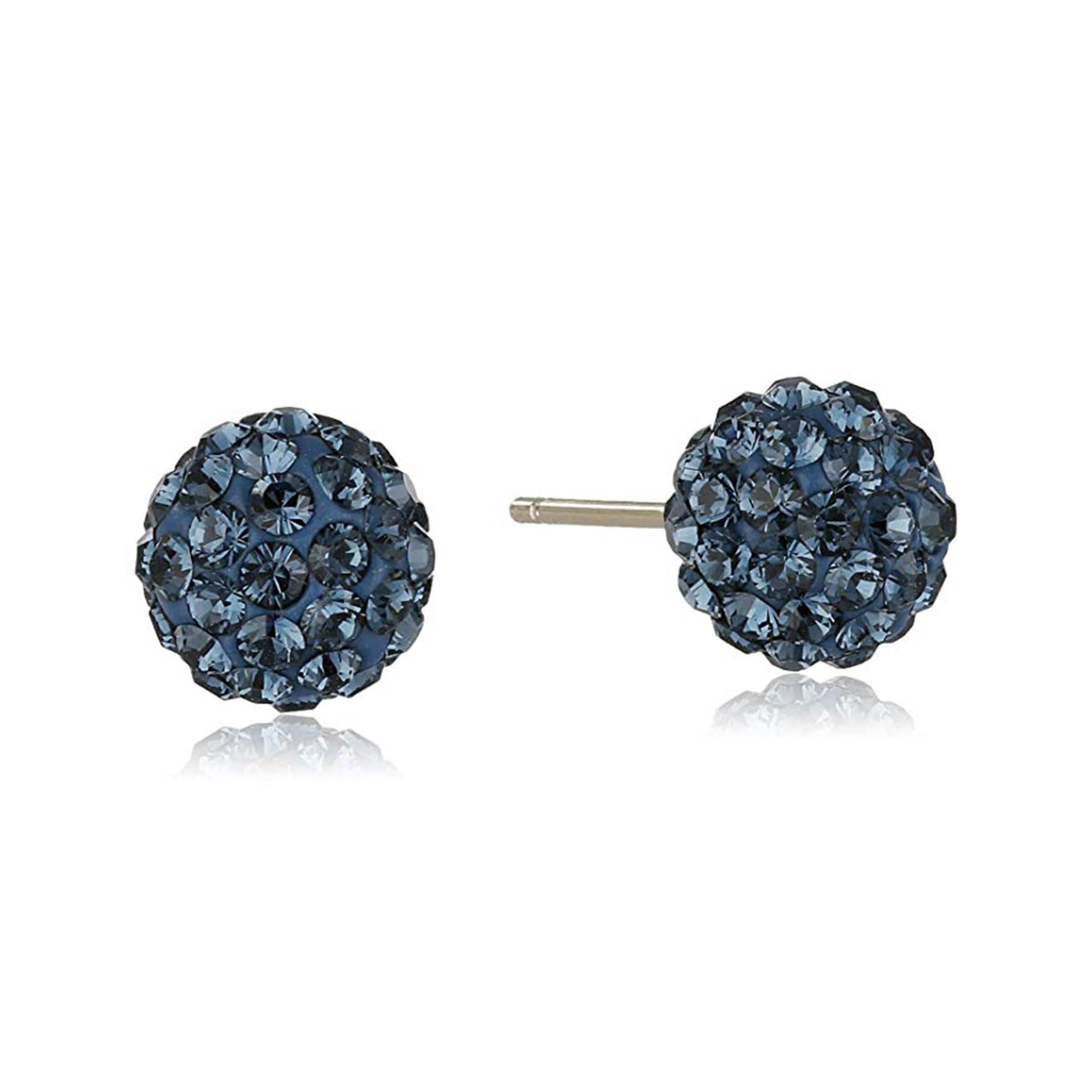 Crystaluxe Ball Stud Earrings with Navy Crystals in 14K Gold - Blue Crystaluxe Ball Stud Earrings with Navy Crystals in 14K Gold - Blue