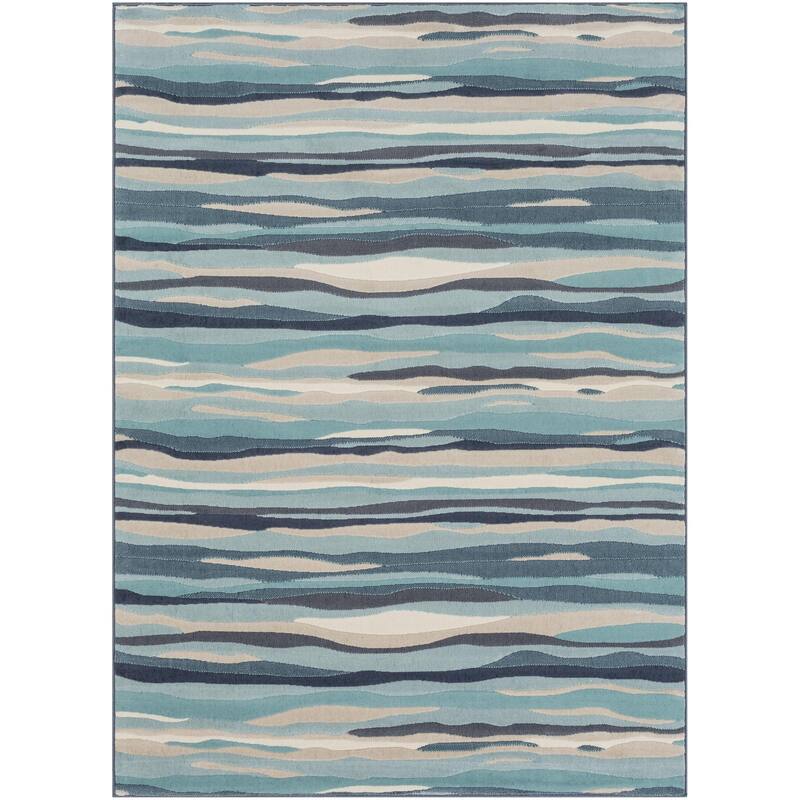 Livabliss City Aqua Wavy Stripes Area Rug
